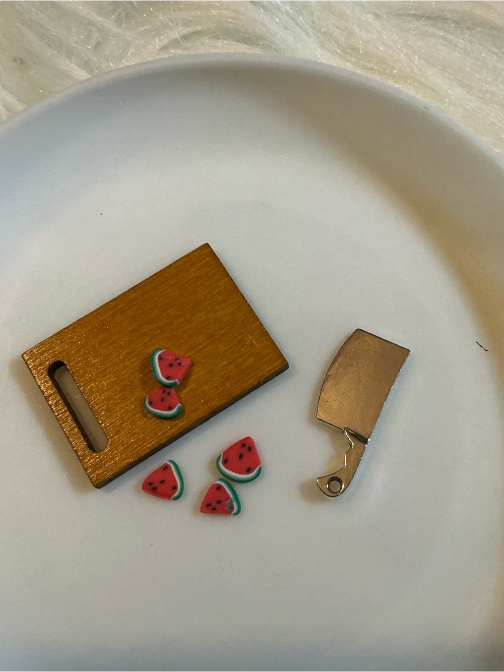 7pc mini dollhouse kitchen accessories: cutting board, knife, & watermelon